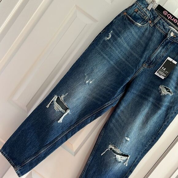 Primark Blue Relaxed Mom Jeans High Rise with Distressed Details - Picture 8 of 16